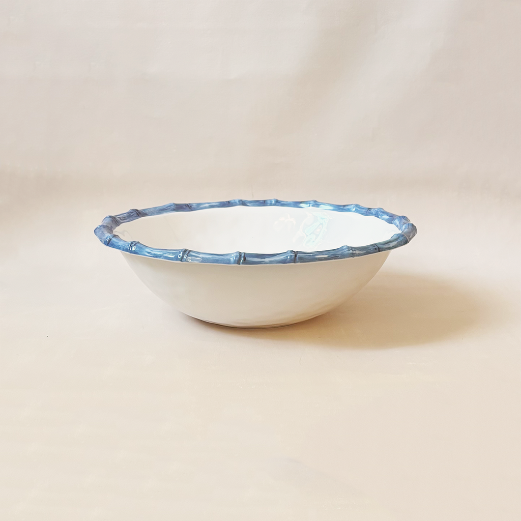 Vida Blue & White Bamboo Salad Bowl