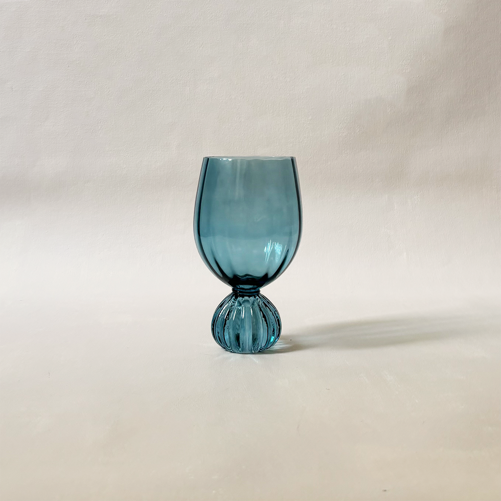 Pleated Footed Wine Glass Blue