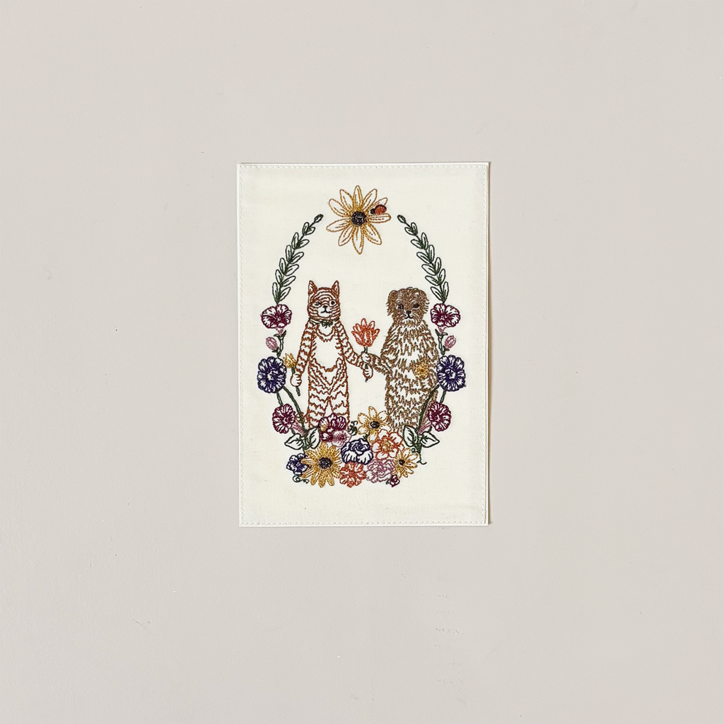 Cat and Dog Friends Embroidered Note Card