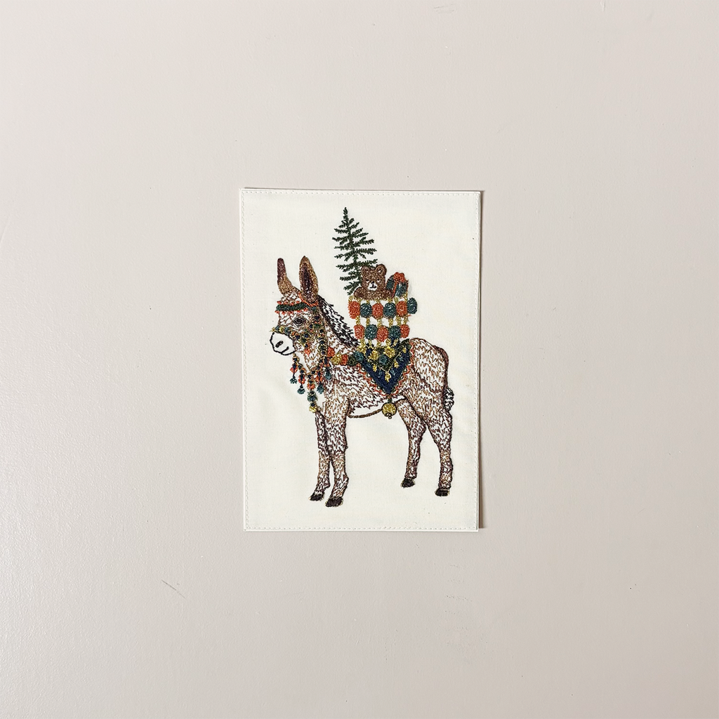Christmas Donkey Embroidered Note Card