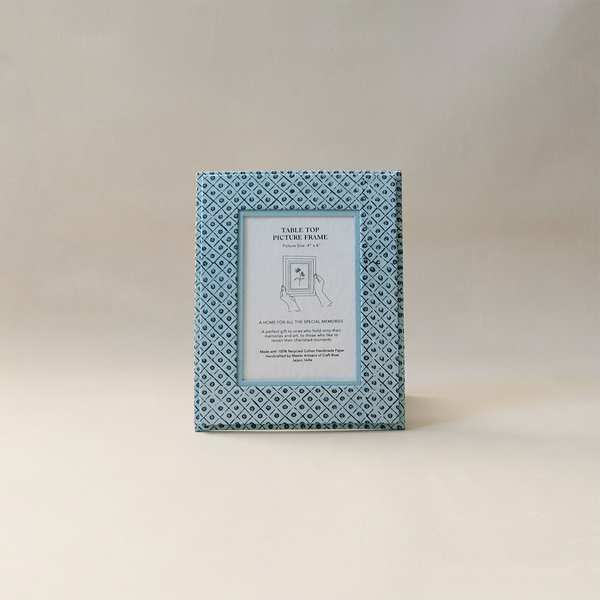 Block Printed Picture Frame Blue Dot