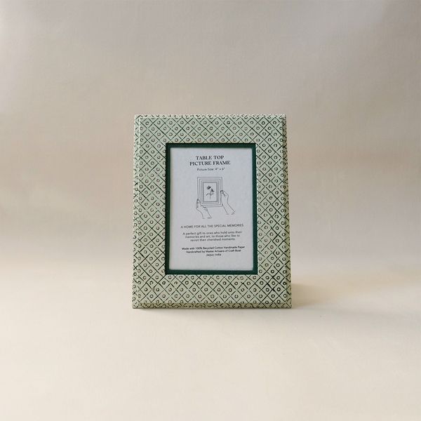 Block Printed Picture Frame Green Dot