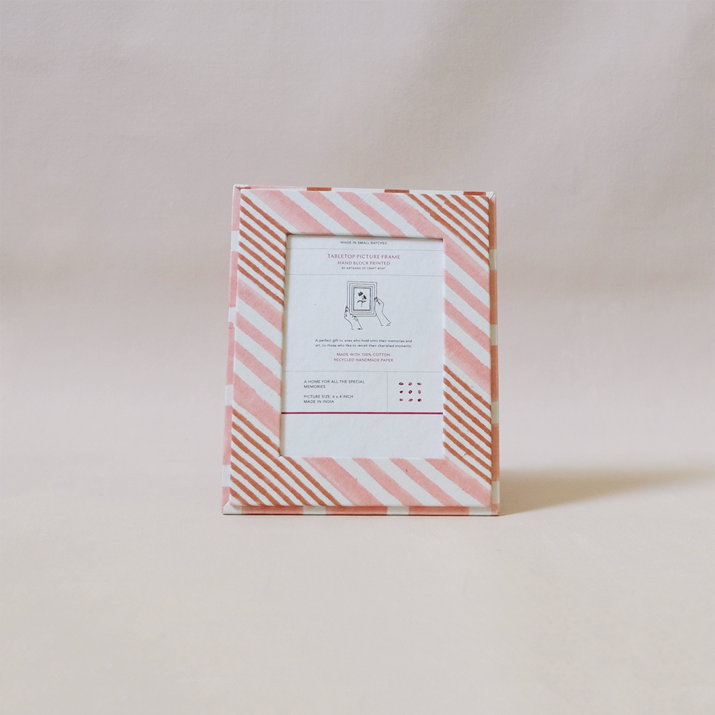 Block Printed Picture Frame Pink Club Stripe