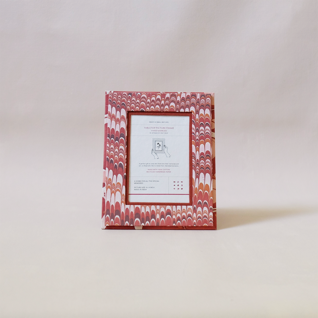 Block Printed Picture Frame Red Marble