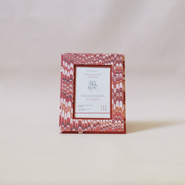 Block Printed Picture Frame Red Marble