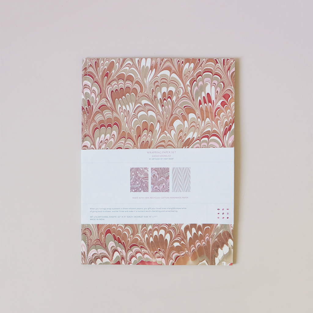 Block Print Wrapping Paper Book Ochre Marble