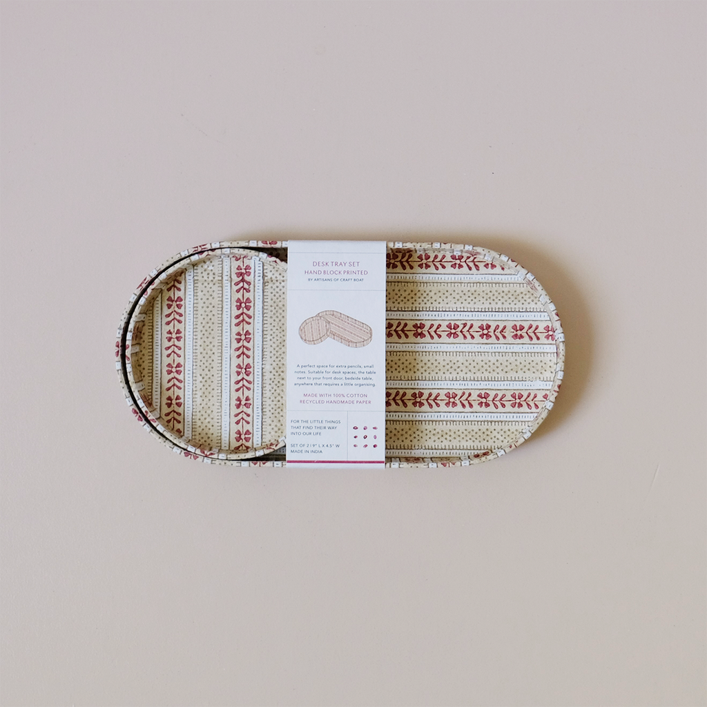 Desk Tray Set Ochre Floral Stripe