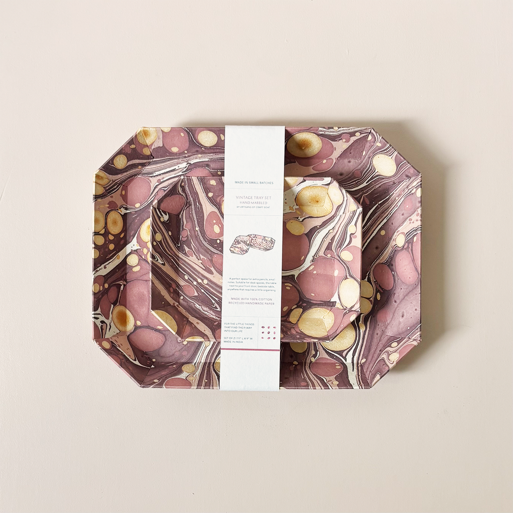 Octagon Tray Set Burgundy Pebble