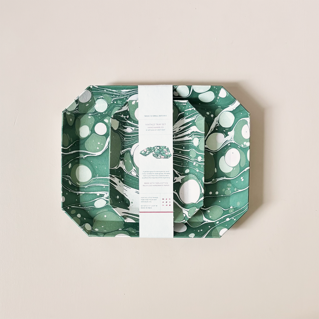 Octagon Tray Set Green Pebble