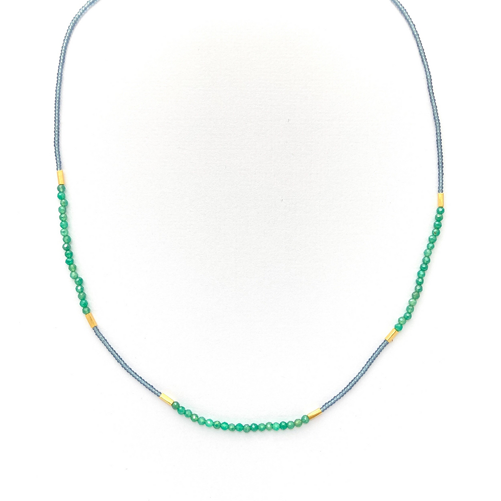 Green Onyx & Grey Seed Bead Necklace