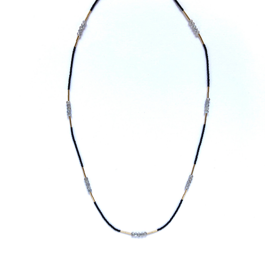 Labradorite & Black Seed Bead Necklace