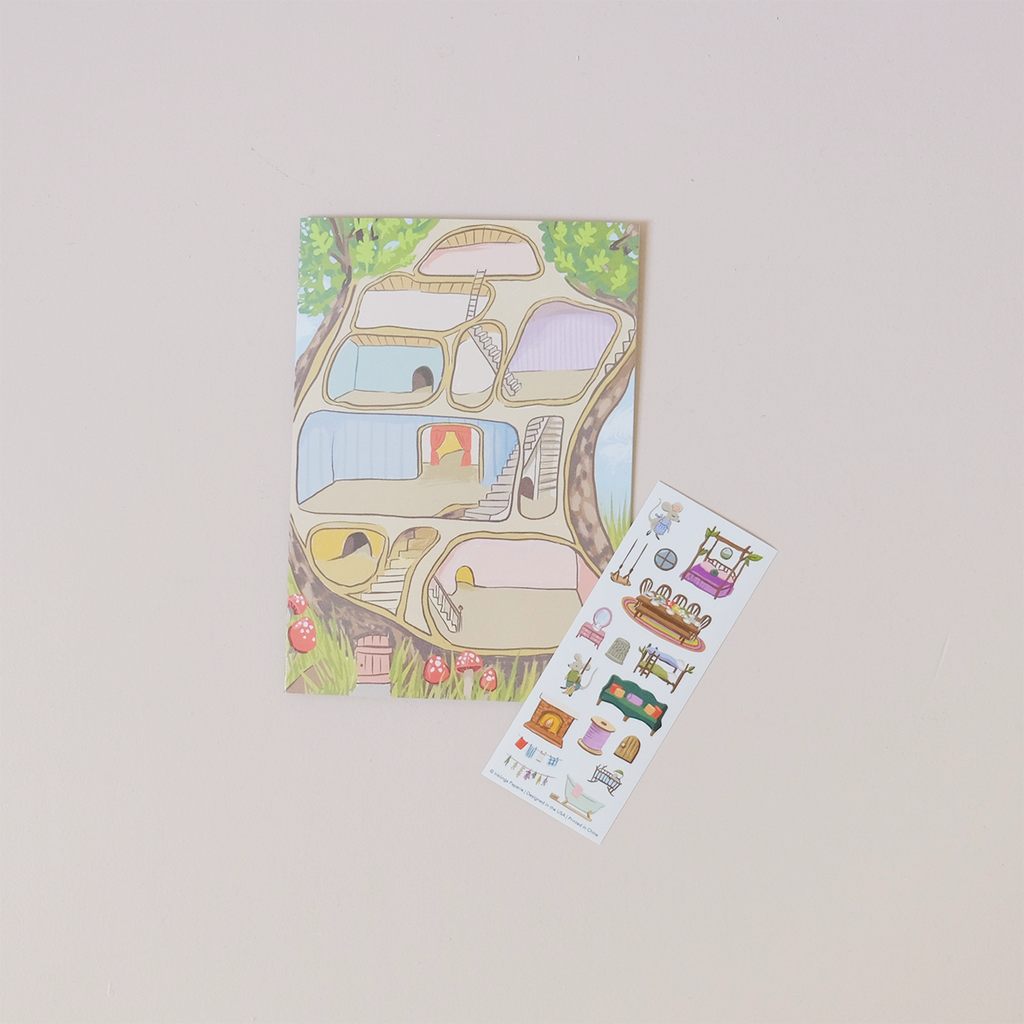 Mouse House Sticker Scene Note Card
