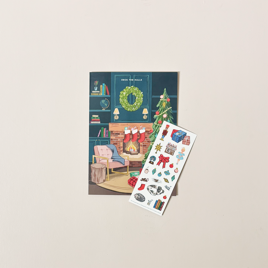 Cozy Fireplace Sticker Scene Note Card