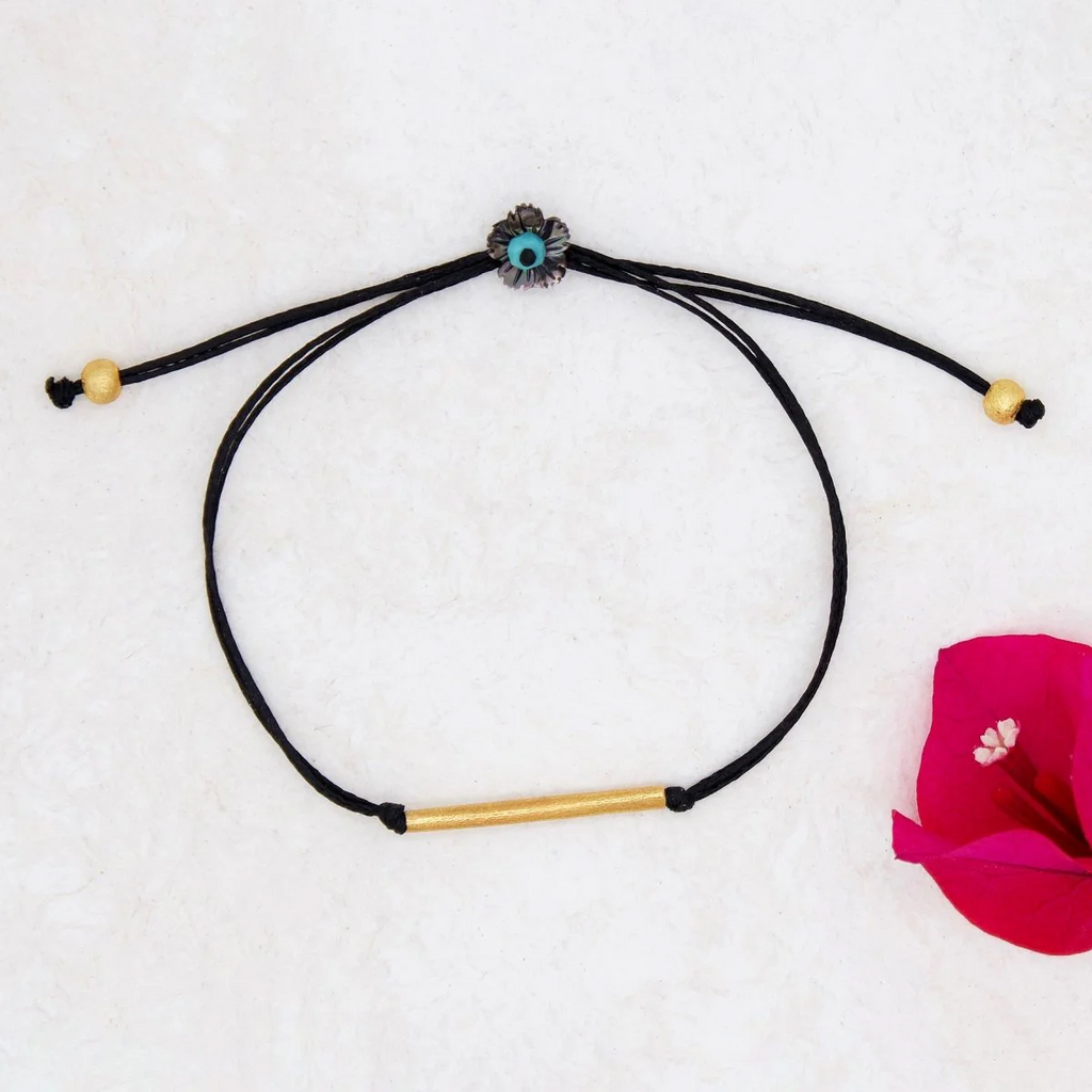 Gold Bar On Black Nylon Bracelet