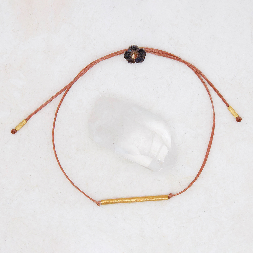 Gold Bar on Taupe Nylon Bracelet