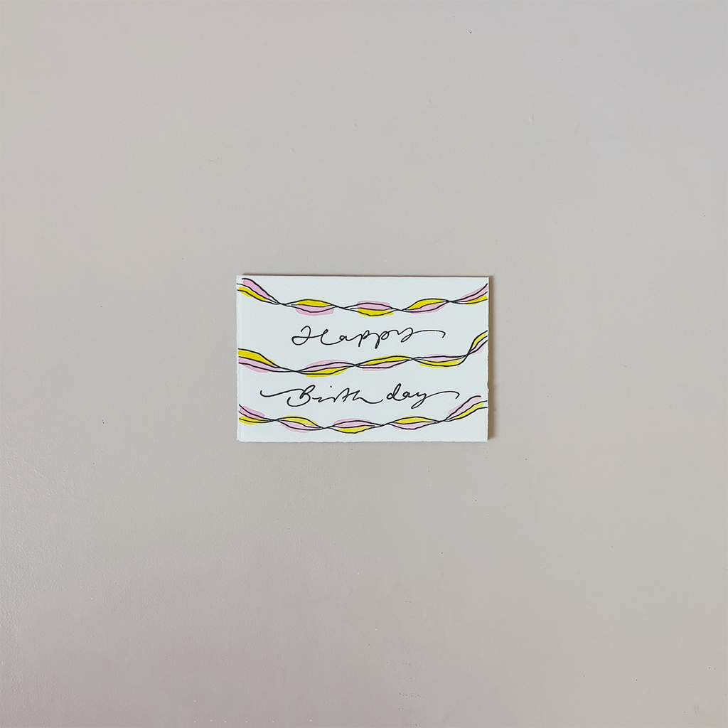 Pink Happy Birthday Streamers Note Card