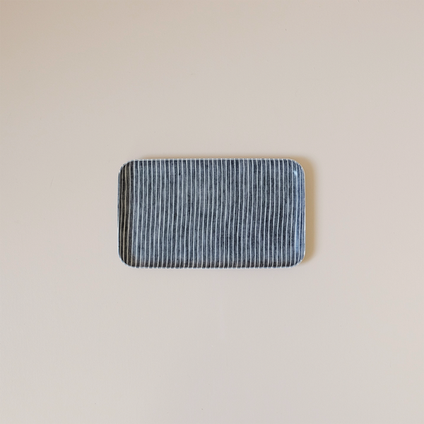 Linen Coated Tray Small Grey & White Stripe