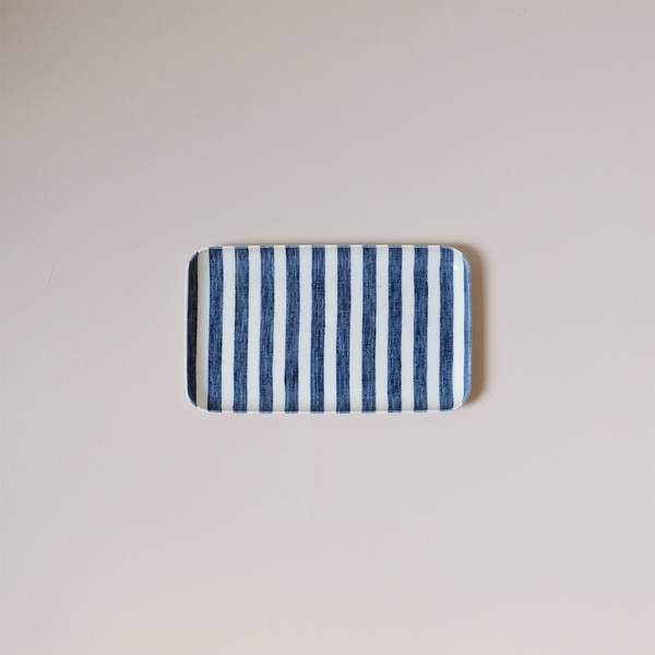 Linen Coated Tray Small Navy Stripe