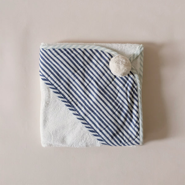 Hooded Towel Navy Stripe