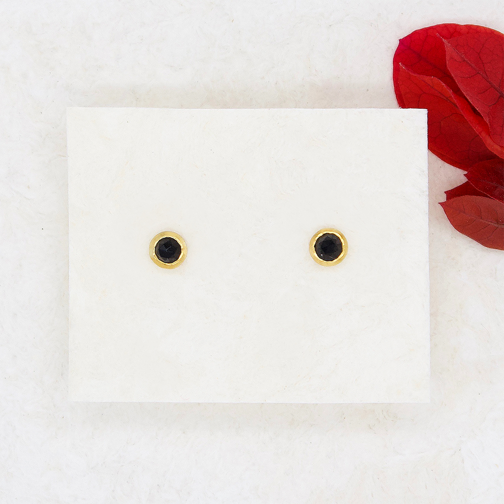 Faceted Black Chalcedony Stud Earrings