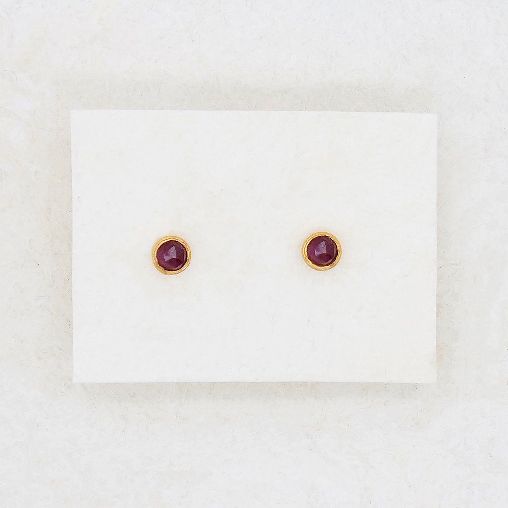 Faceted Indian Ruby Stud Earrings