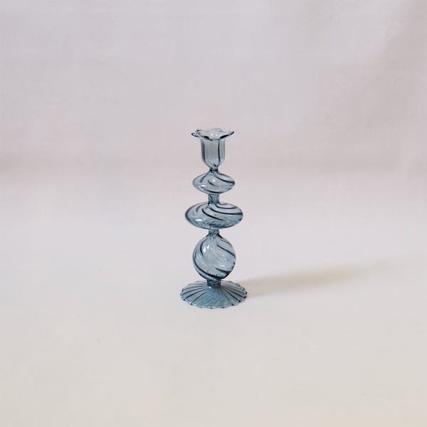 Blue Swirl Glass Candlestick Small
