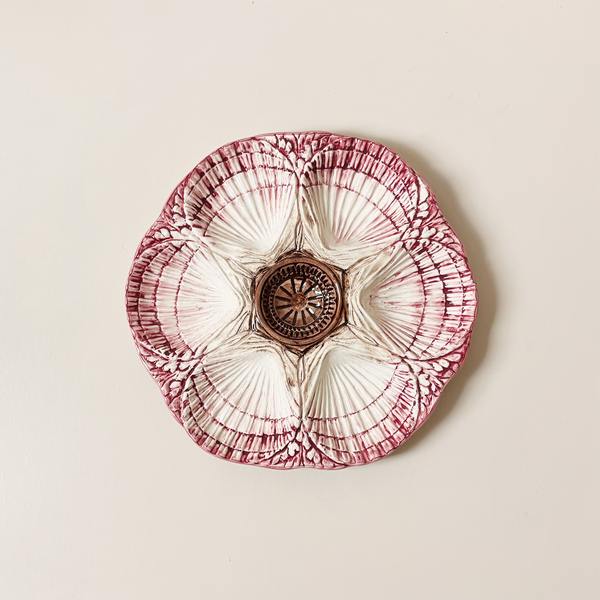 Cream & Burgundy Oyster Plate