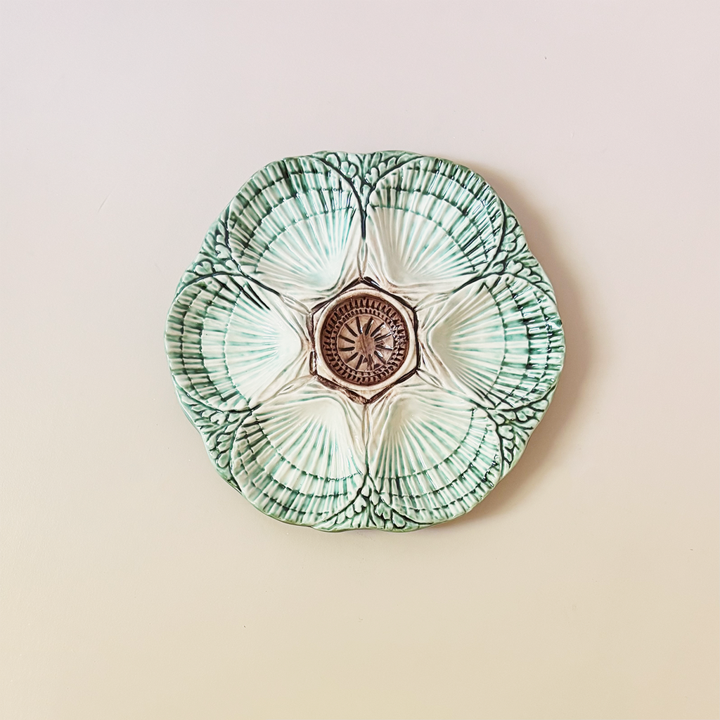 Green, Cream, & Brown Scallop Shell Plate