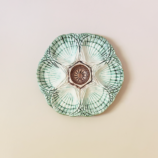 Green, Cream, & Brown Scallop Shell Plate