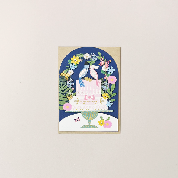Love Birds Wedding Cake Paper Cut Note Card