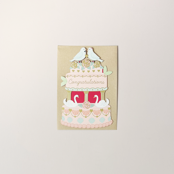 Swans Wedding Cake Paper Cut Note Card