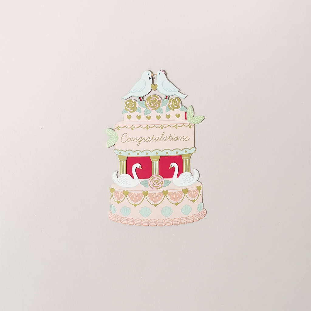 Swans Wedding Cake Paper Cut Note Card