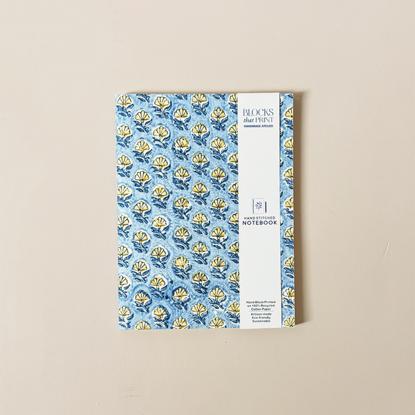 Hand Stitched Notebook Blue Booti Large