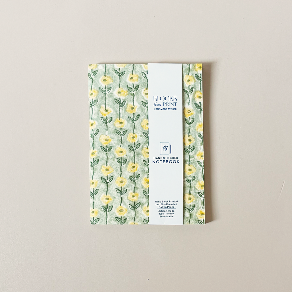 Hand Stitched Notebook Green Daisy Medium