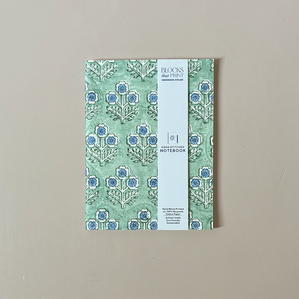 Hand Stitched Notebook Green Poppy Large