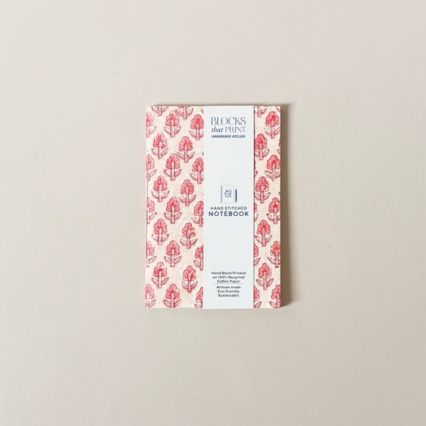 Hand Stitched Notebook Pink Booti Small