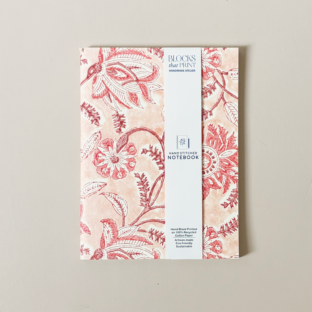 Hand Stitched Notebook Pink Paisley Large