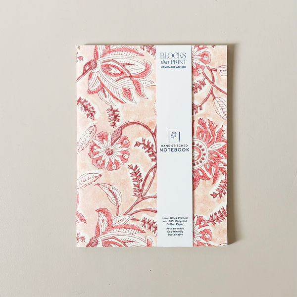 Hand Stitched Notebook Pink Paisley Large