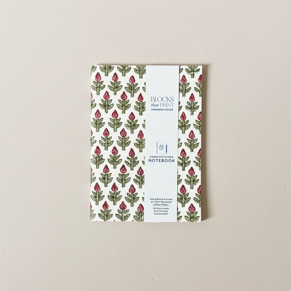 Hand Stitched Notebook Red Flower Medium