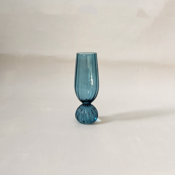 Pleated Footed Champagne Glass Blue
