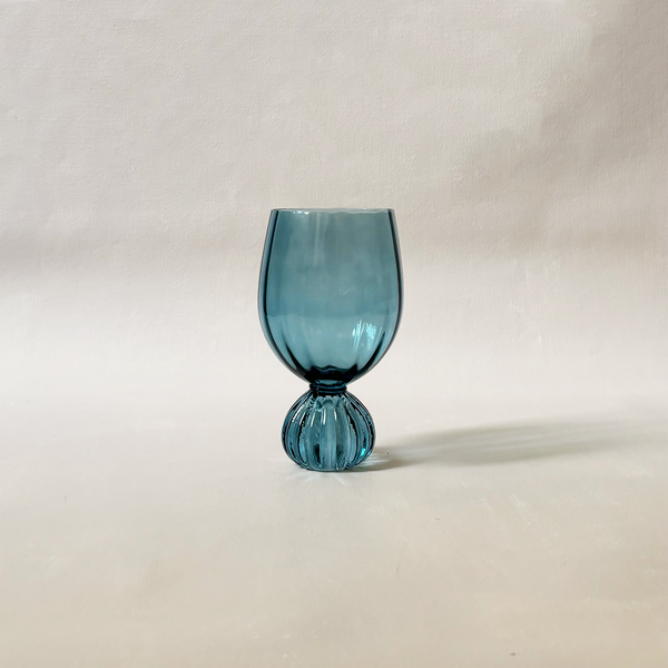 Pleated Footed Wine Glass Blue