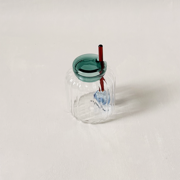 Pleated Glass Jar with Lid & Spoon
