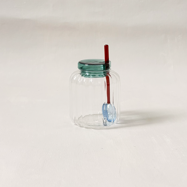 Pleated Glass Jar with Lid & Spoon
