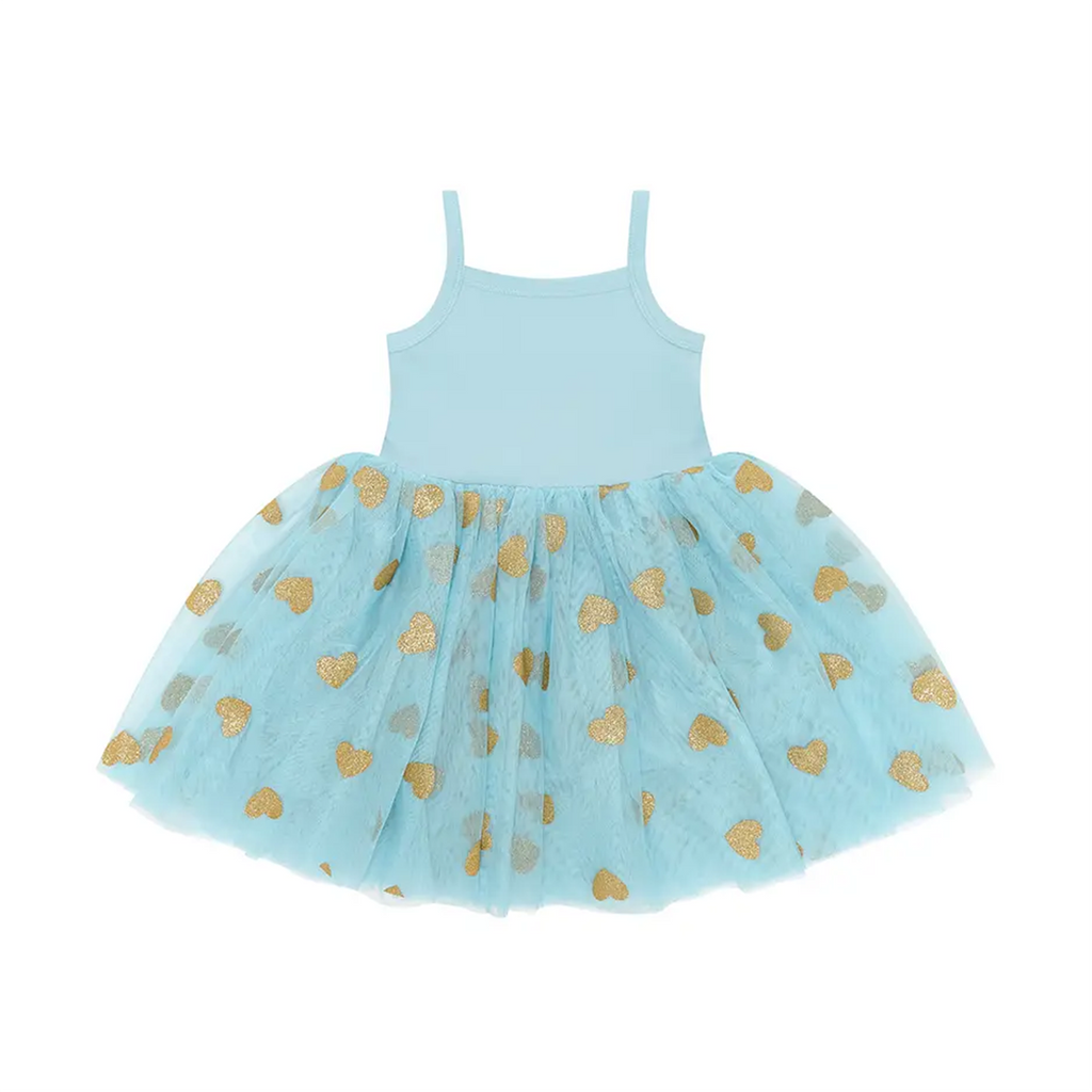 Duck Egg & Gold Glitter Heart Tutu Dress