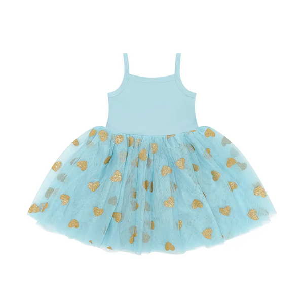 Duck Egg & Gold Glitter Heart Tutu Dress