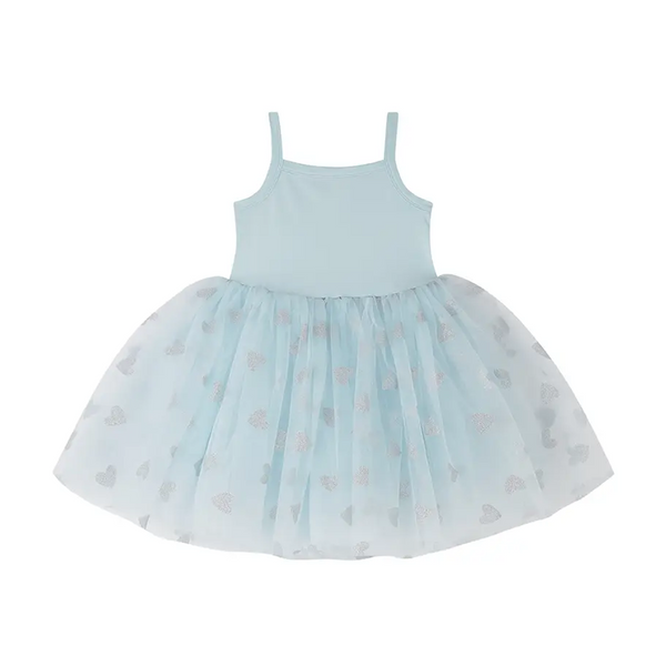 Sky Blue & Silver Glitter Heart Tutu Dress