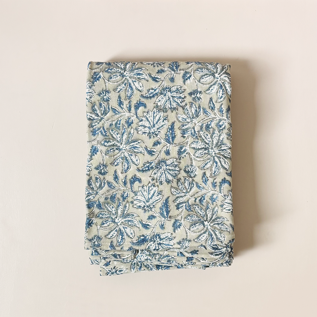 Woven Floral Blue Tablecloth 108" Round