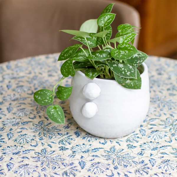Woven Floral Blue Tablecloth 108" Round