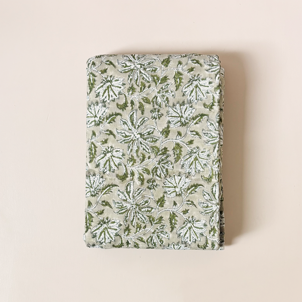 Woven Floral Olive Tablecloth 108" Round