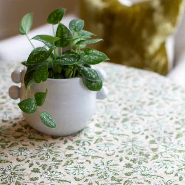 Woven Floral Olive Tablecloth 108" Round